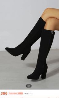 Faux suede side zip black knee high boots