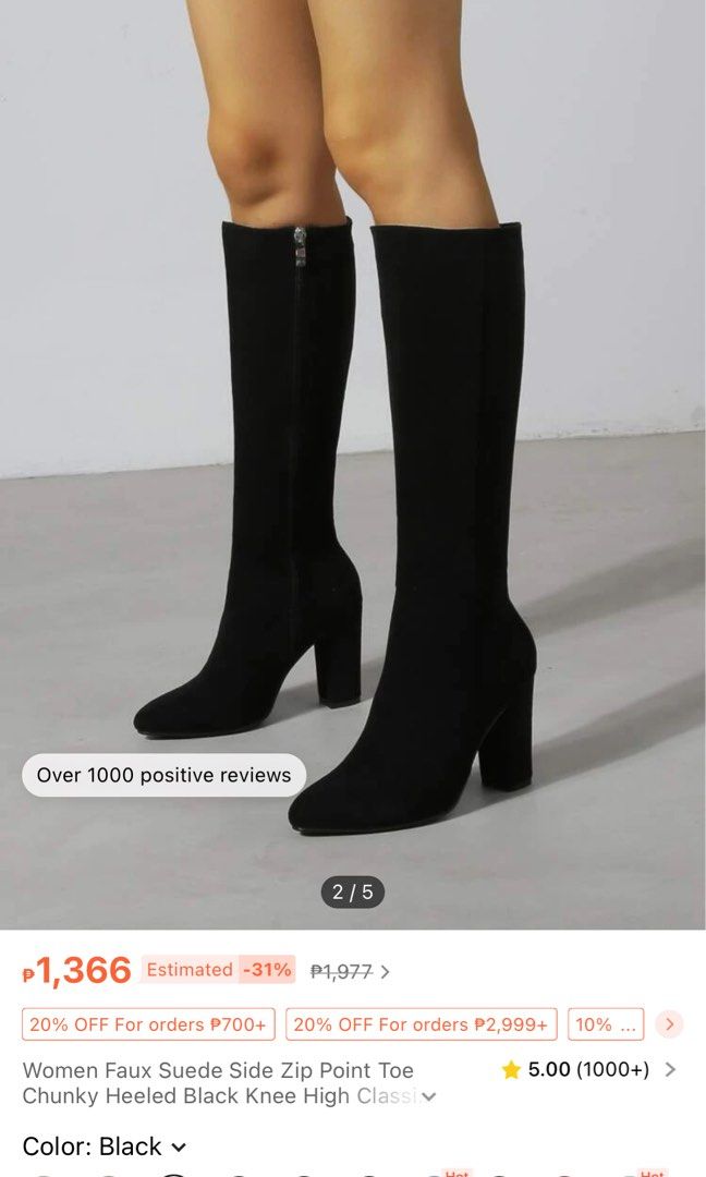 Faux suede side zip black knee high boots (Category: Boots) located in Mandaluyong City. Submitted by cheeet (Listing ID 1301117098, Image 2). Description: .