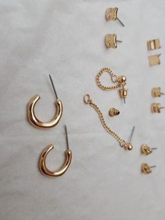 FROM ABROAD: Gold Earrings Odd Hoop Corrugated Dangling Drop Stud - A384 A385 A386 A387 A388 A389
