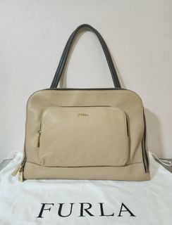 Furla Beige Leather Front Pocket Shoulder Bag