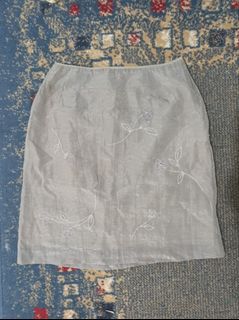 gray floral midi skirt