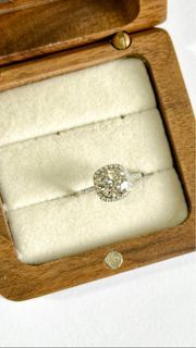 Halo cut 1 carat engagement ring with thin moissanite