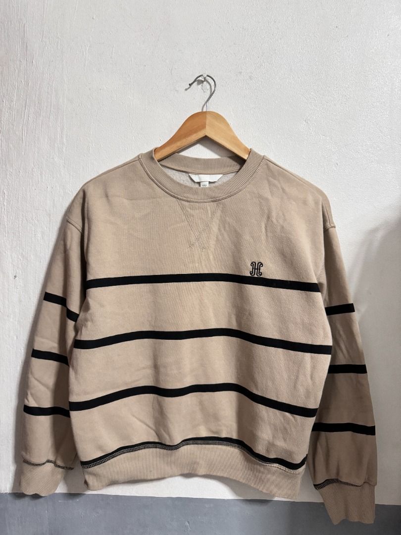 H M Stripes Oversized Sweatshirt Women s Fashion Coats Jackets and Outerwear on Carousell