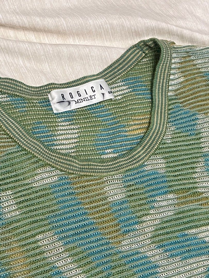 Knitted Matcha Pastel Cropped Top aesthetic (Category: Shirts) located in Pasig City. Submitted by cinarty.shops (Listing ID 1300963302, Image 2). Description: HQ knitted ROGICA semi ish cropped top Size S/P For the cute aesthetic girlies (No flaws aside from the marks on the tag) LIKE NEW.