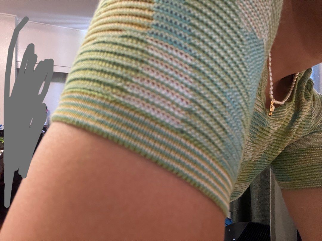 Knitted Matcha Pastel Cropped Top aesthetic (Category: Shirts) located in Pasig City. Submitted by cinarty.shops (Listing ID 1300963302, Image 3). Description: HQ knitted ROGICA semi ish cropped top Size S/P For the cute aesthetic girlies (No flaws aside from the marks on the tag) LIKE NEW.