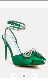 LONDON RAG Green Winged High Heel Rhinestone Embellished Sandals