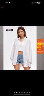 Lovito Casual Plain Polo Neck Pocket Long Sleeve Blouse for Women L20D1108 (White)