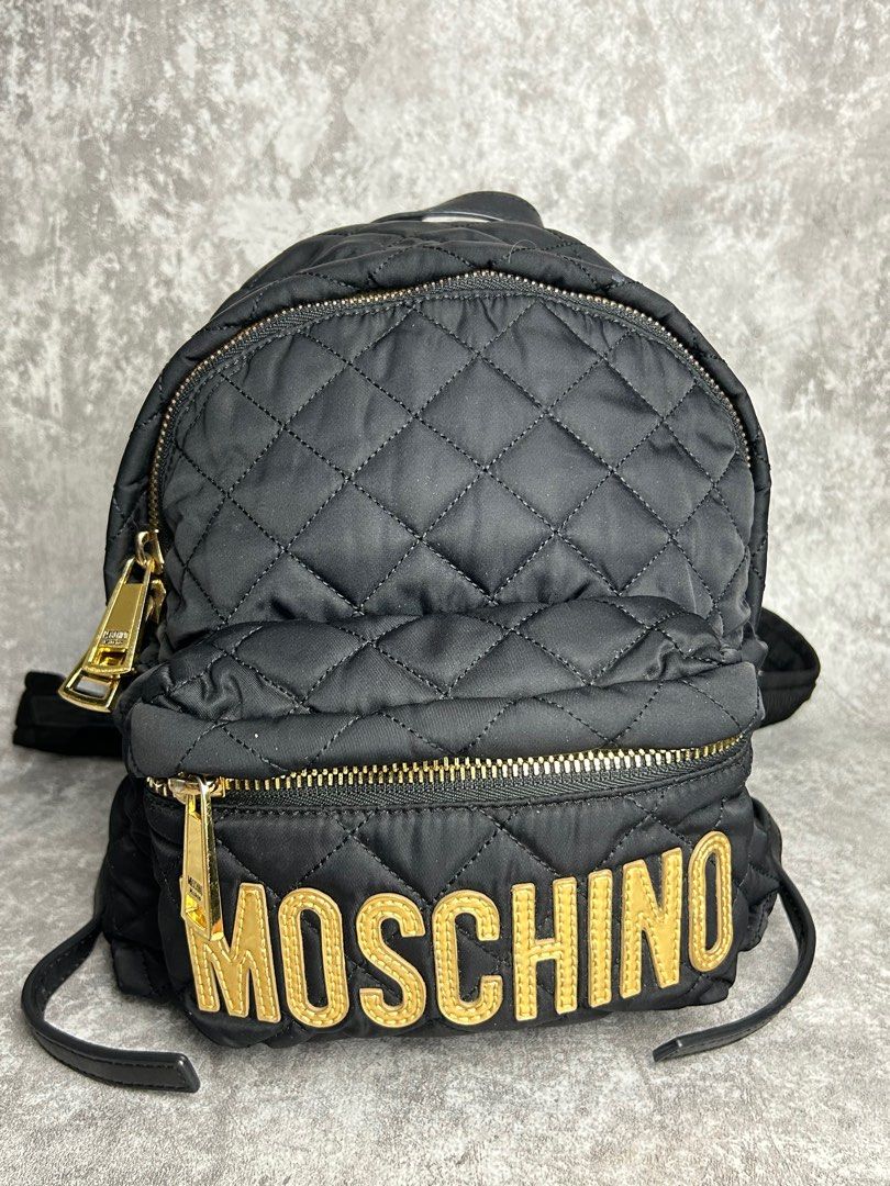 Moschino Mini Backpack Nylon Black Gold, Barang Mewah, Tas