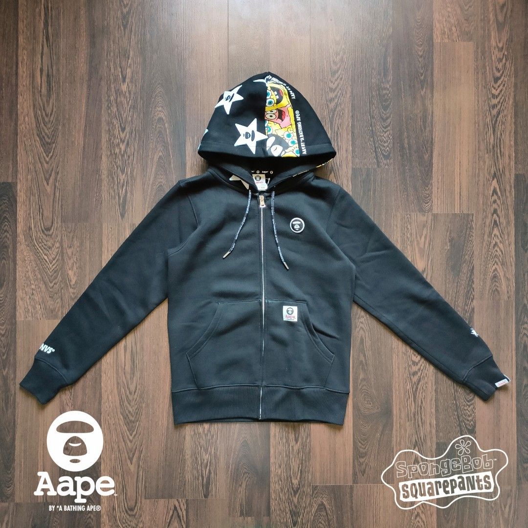 NEW RARE AAPE by A BATHING APE x SPONGEBOB COLLABORATION Black Full Zip Hoodie Men s Fashion Coats Jackets and Outerwear on Carousell