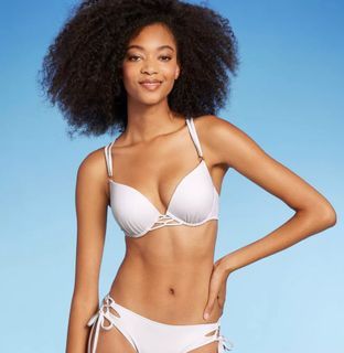 NWT Shade & Shore Women's Strappy Push-up Bikini Top Bra Size 34D White | Swimwear