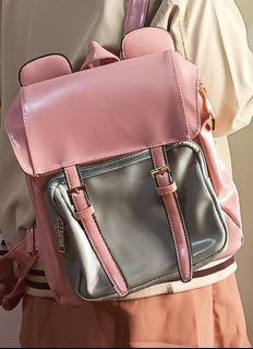 Pink leather Cute Korean backpack