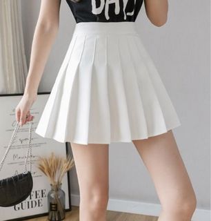 Pleated White Skirt with Built in Shorts