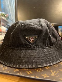 Prada Logo Dark Denim Bucket Hat