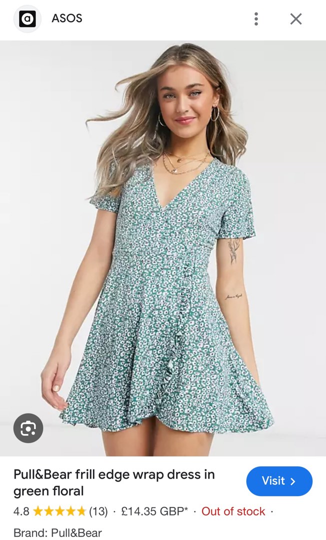 SALE Pull Bear Frill edge Wrap Dress in green floral Women s Fashion Dresses Sets Dresses on Carousell