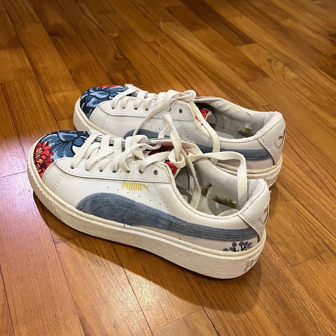 Puma suede platforms in white with embrodiery sale
