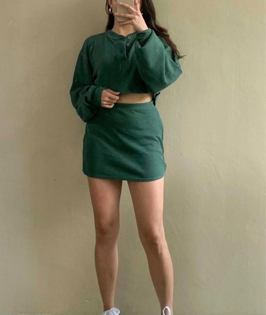 Reworked Cropped Knitted Coordinates (Category: Sets or Coordinates) located in Malabon City. Submitted by shop.kristine (Listing ID 1300951455, Image 1). Description: In very good condition Used once only Skirt fits 26-27 Super cute! XS- semi M.