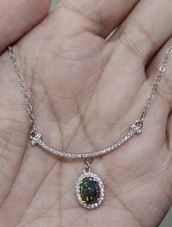 S925 Necklace Black Opal Stone