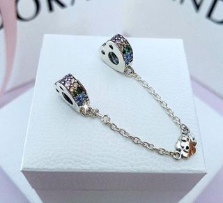 SALE PANDORA COLORFUL PAVE HEART SAFETY CHAIN CLIP CHARM