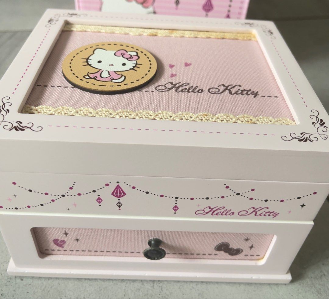 Sanrio Hello Kitty Wooden Musical Jewelry Box Women s Fashion Jewelry Organisers Accessory holder box organizers on Carousell