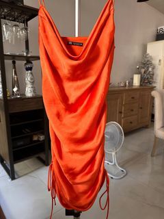 Sating  orange party dress from Zara.