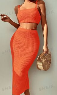 Shein Knitted Cover Up Top and Skirt Set