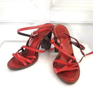 Size 40 (Euro) 9.5 (USA) preloved red strappy block Scanlan Theodore Vero Cuoio high heels sandals