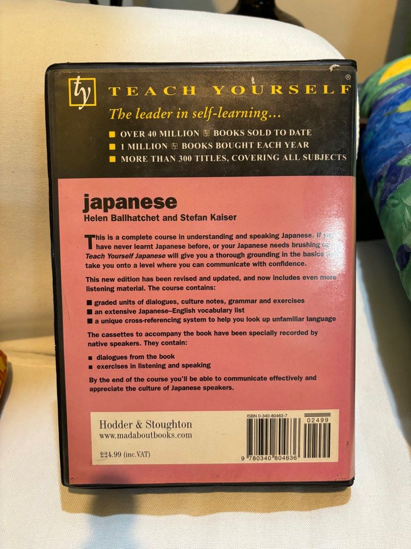 Teach Yourself Japanese Coursebook and Cassette (Category: Portable Audio Accessories) located in Quezon City. Submitted by oohsonice (Listing ID 1300951062, Image 2). Description: Unused Complete course in understanding and speaking Japanese 368 page coursebook 2 pcs 60-minute cassette With case set.