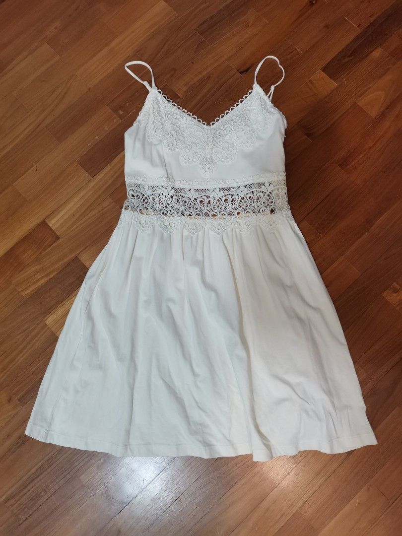 white christmas dresses Hali Frill Strap Crochet Lace Dress White