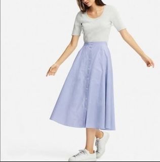 Uniqlo women striped blue button down cotton skirt
