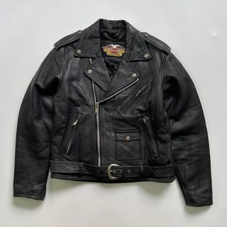 Vintage Harley-Davidson Embossed Screaming Eagle Logo Genuine Leather Double Rider Motorcycle Biker Jacket