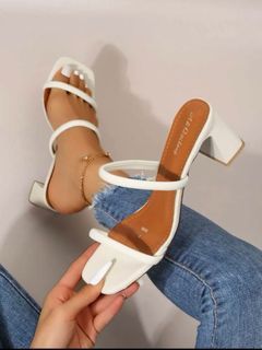 White chunky heeled mule sandals