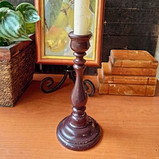 Wood candle holder, plum color