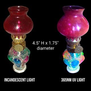 1950s-60s Vintage UV Reactive Miniature Oil Lamp Cadmium Chimney Uranium Glass Base