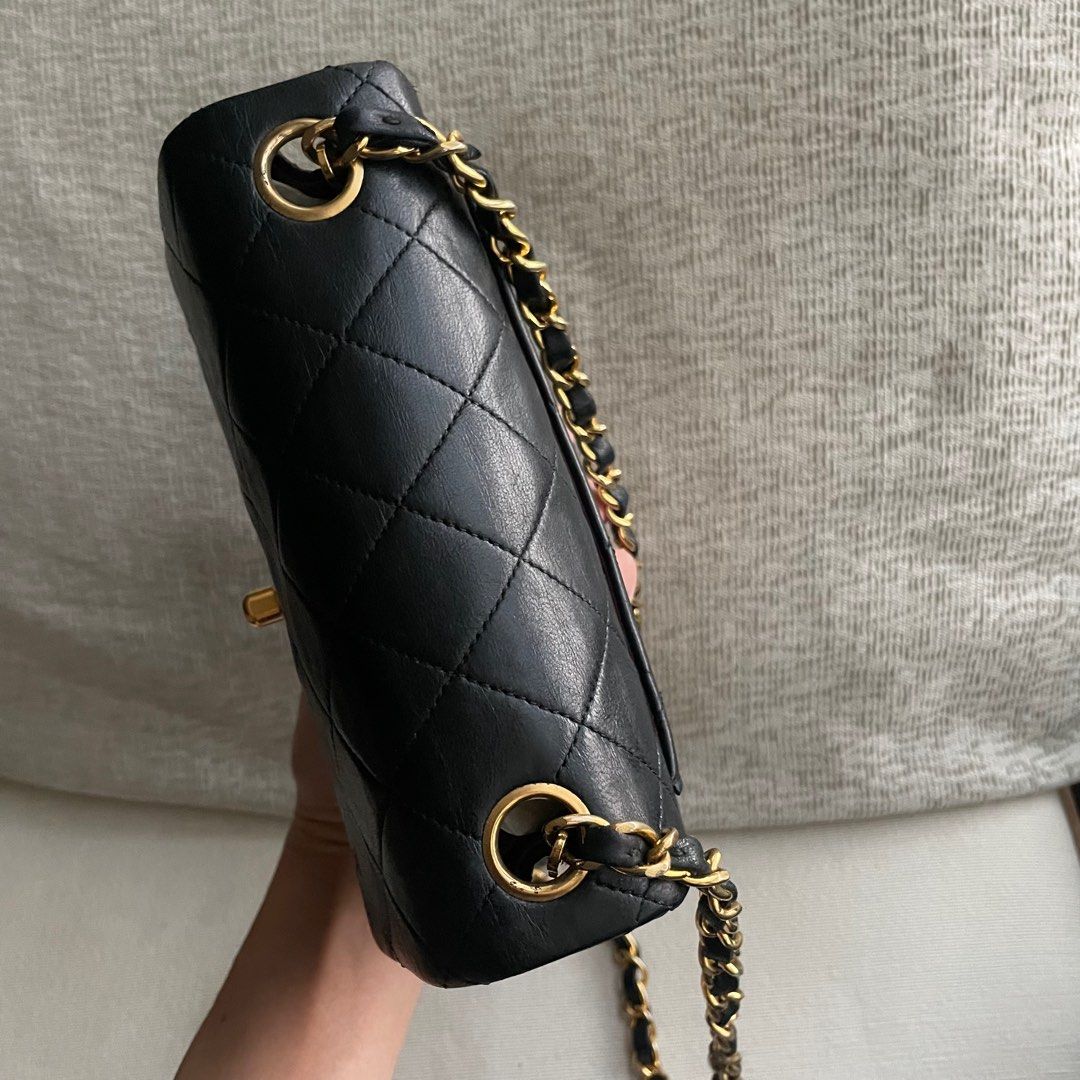 AUTHENTIC CHANEL Mini Square 7” Classic Flap Bag 24k Gold Hardware