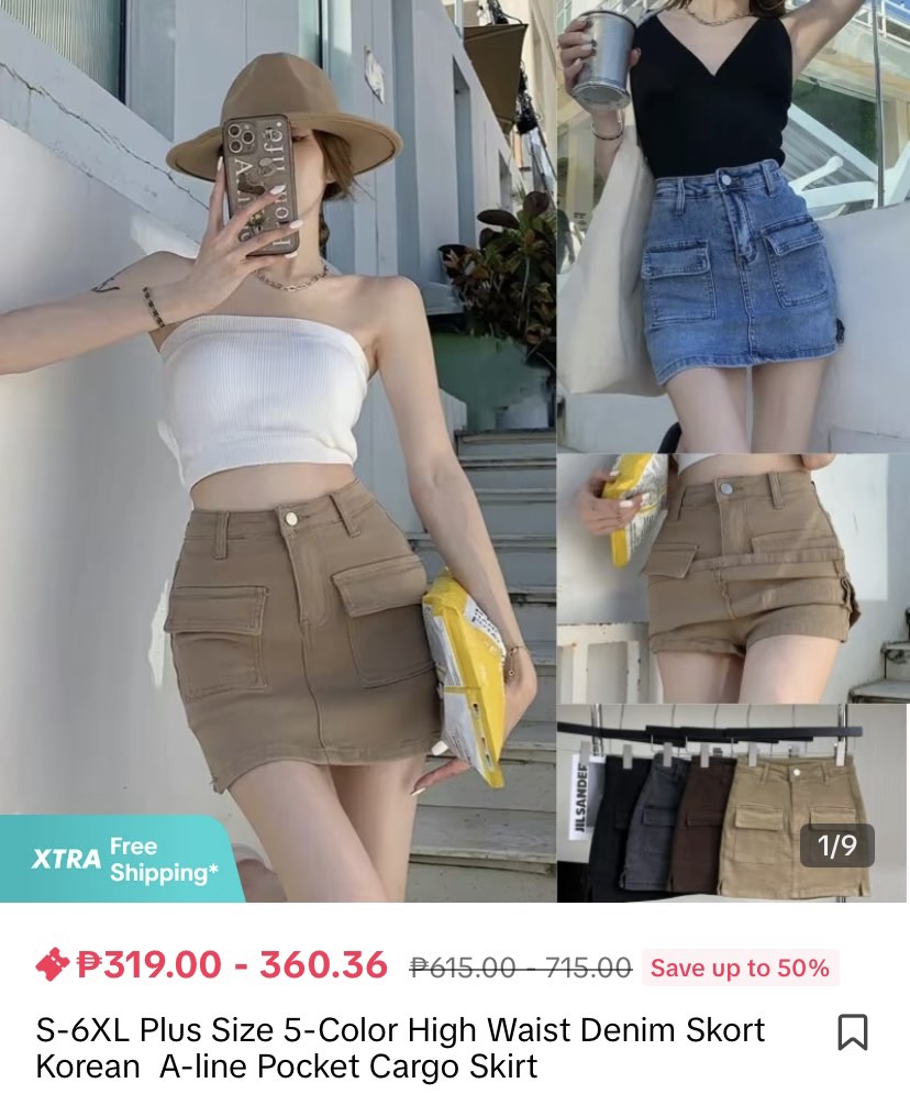 B1T1 Plus Size Denim High Waist Skorts in Khaki and Black Gray Color Fits up to 38 inches BUY ONE AND GET THE FOLLOWING ITEMS 50 Women s Fashion Bottoms Skirts on Carousell