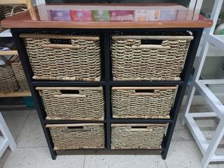BabySM Shop Medium Twin 3 Layer Rattan Buri Drawer Wooden Cabinet