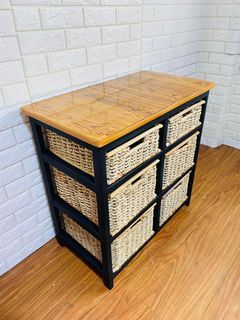 BabySM Shop (SMALL, MEDIUM) Rattan Buri Drawer Wooden Cabinet TWIN 3 LAYER