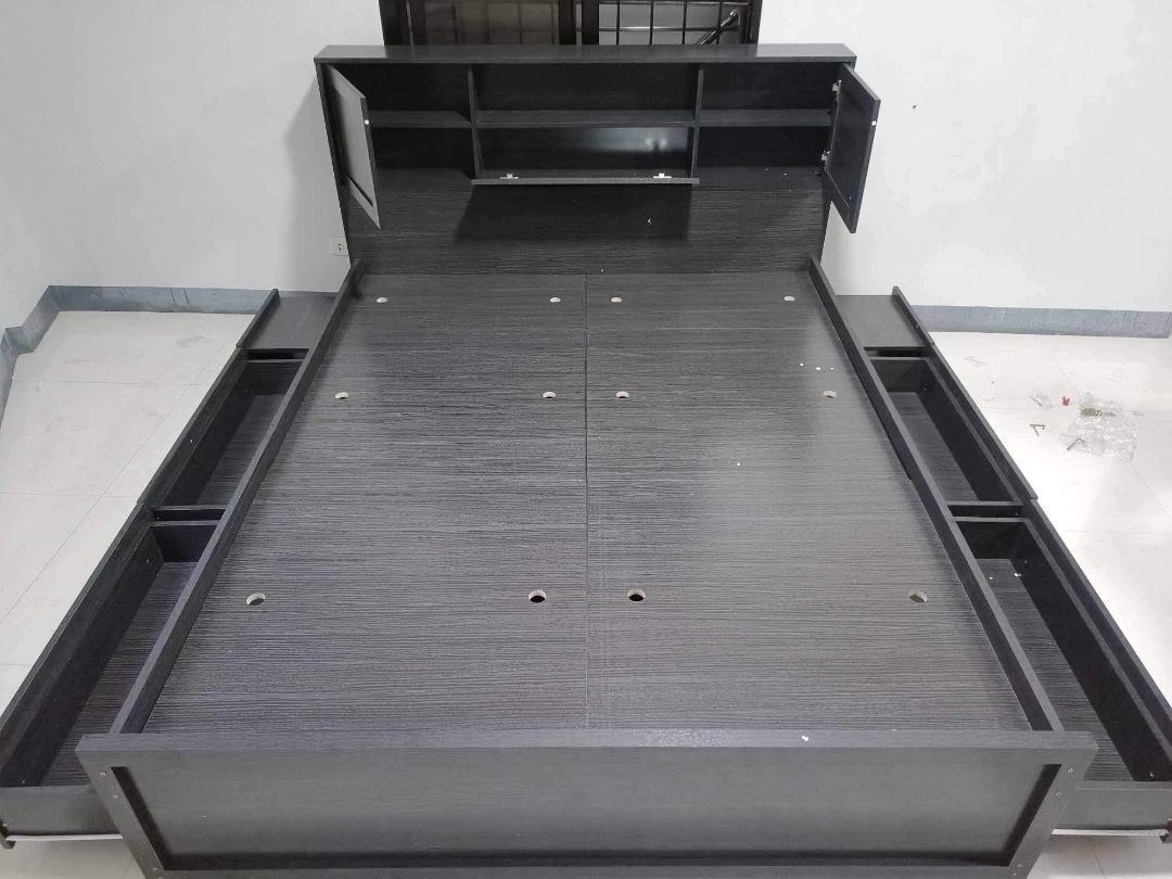 Bed Frame with Drawers and Storage (Category: Bed Frames & Mattresses) located in Manila. Submitted by michaelpchua33 (Listing ID 1287951704, Image 2). Description: Brand New Bed Frame with Drawers Available Sizes: 36x75 Single 48x75 Double 54x75 Full Double 60x75 Queen Material: MDF.