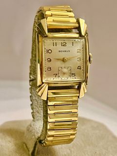 BENRUS Art Deco 10k Gold-filled Tank unisex watch