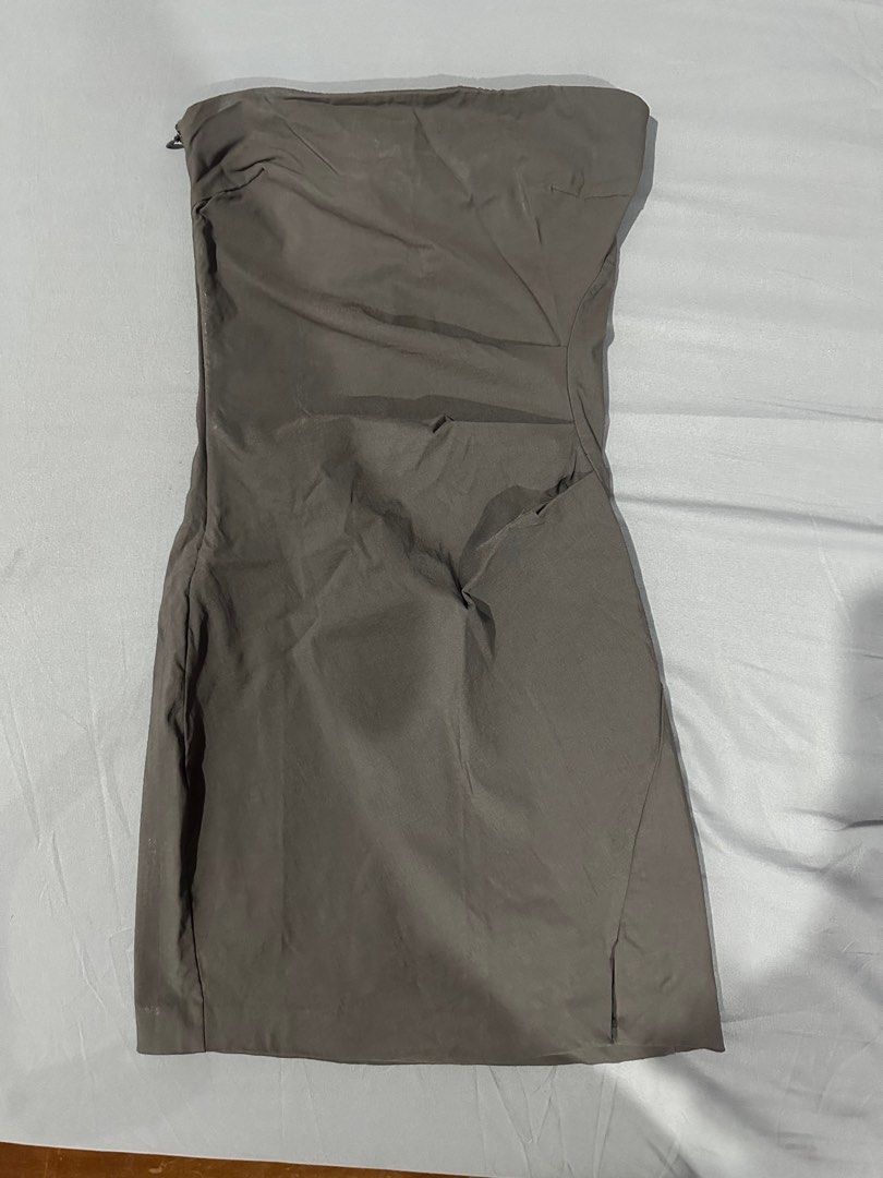 bershka grey dress Ribbed knit high neck dress with long sleeves - Women