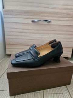 Black Leather Office Shoes Heels