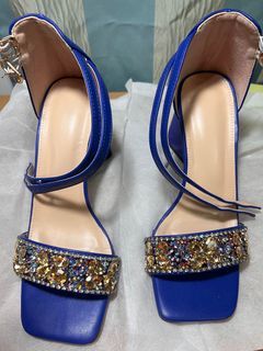 Blue heels sandals with rhinestones