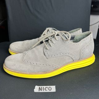 Cole Haan LunarGrand Wingtip Suede Oxford Gray/ Yellow🔥
