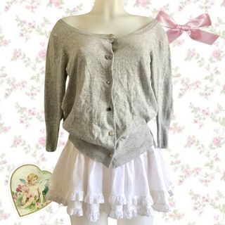 Dainty Coquette Soft Cotton Cardigan | Gray Color with Bow button detail | Mysty Woman Japan Brand | Size M on tag | Like new