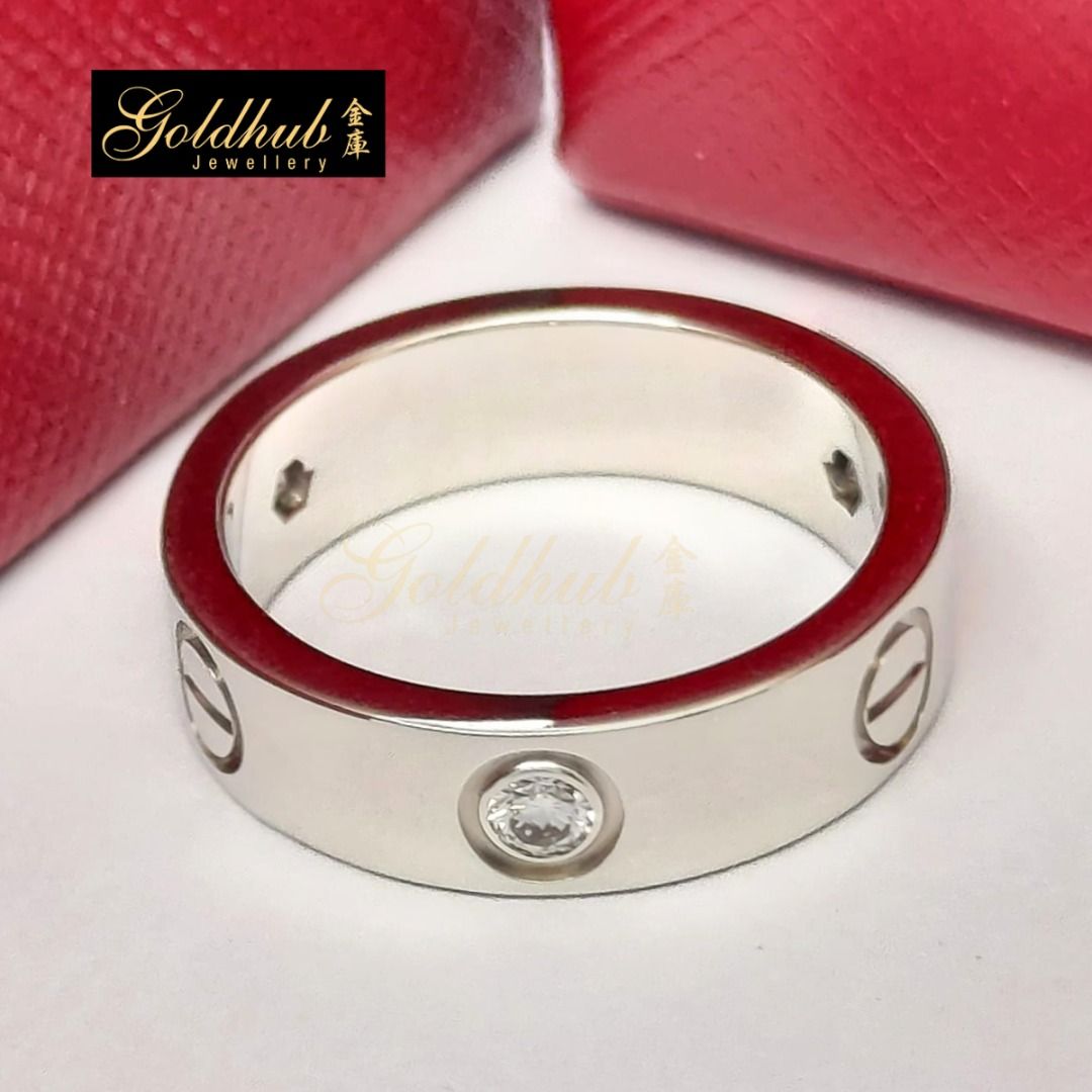 EU Size 54 Cartier Love Ring 3 Diamonds in 750 White Gold DR00824
