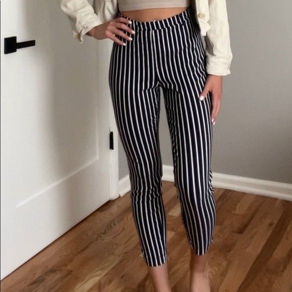 Blue and white striped pants forever 21 best sale