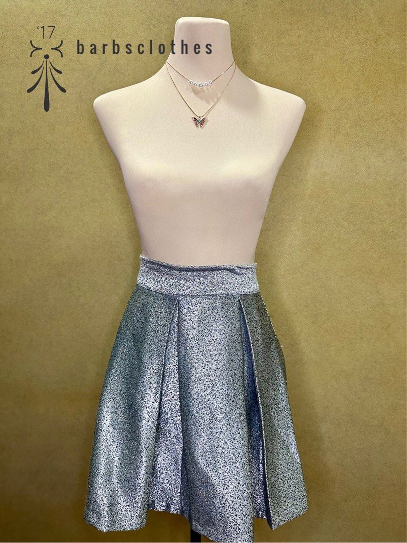 Forever 21 Silver Metallic Skater Skirt