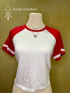 Forever 21 White and Red Color Block Crop Top