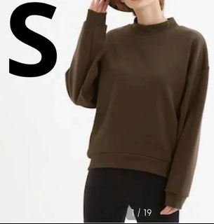 GU Mock Neck Sweat Pullover Long Sleeves Choco Brown  Size Large Uniqlo
