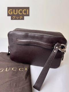 Gucci clutch bag second bag leather brown